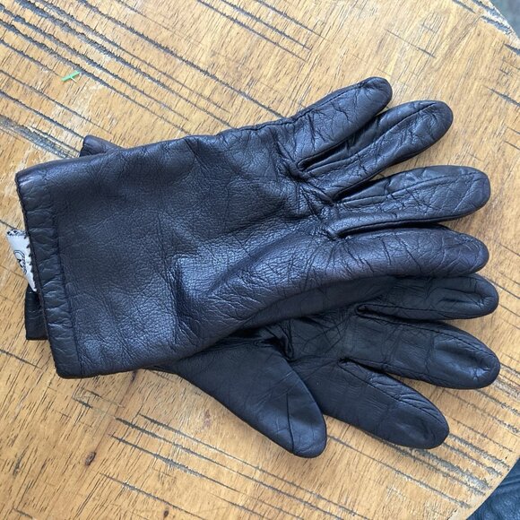 Women's Black Leather Gloves Winter Driving Warm Size Medium - Picture 2 of 6